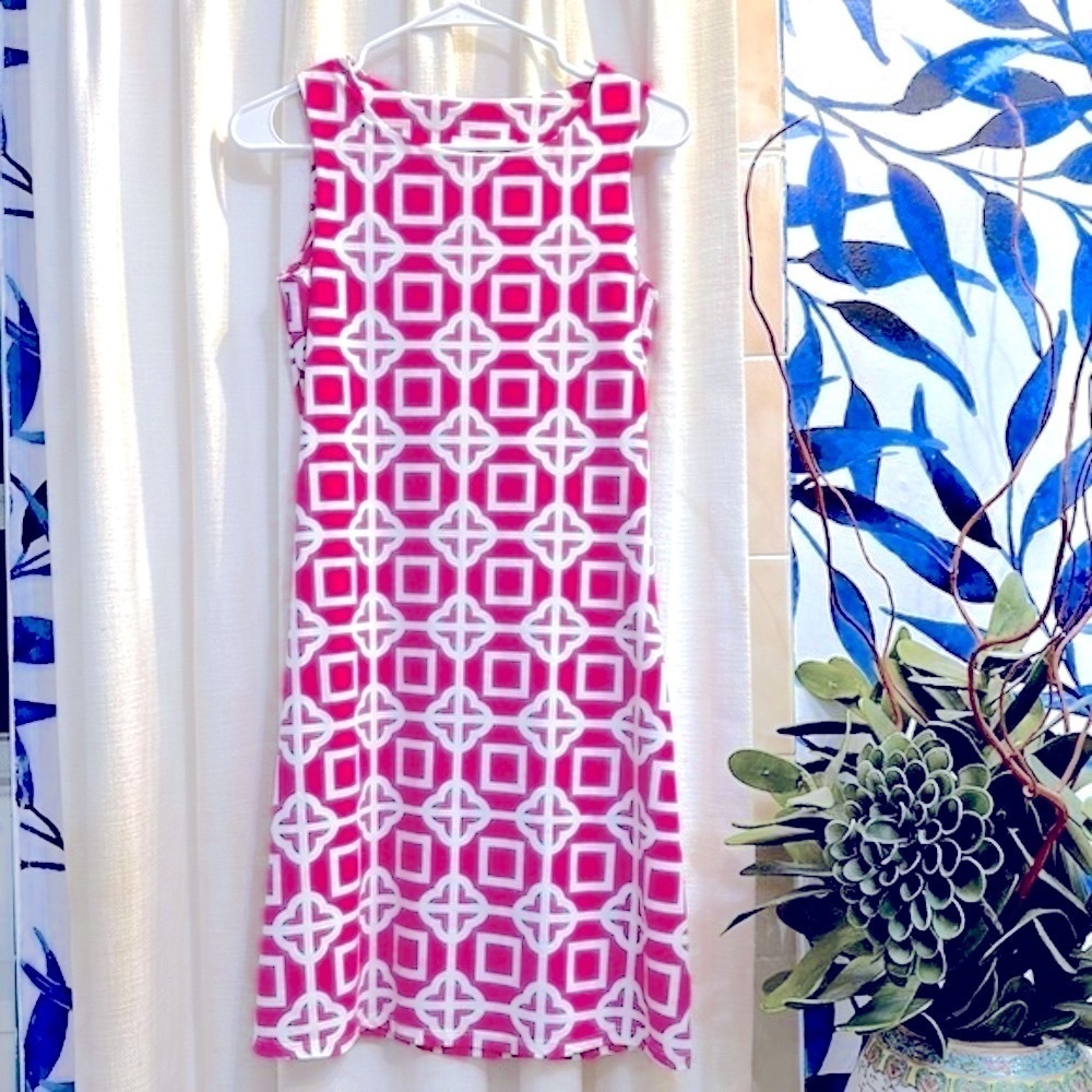 Women’s Pink & White All For Color Nylon & Spandex Lattice Print Mini Dress